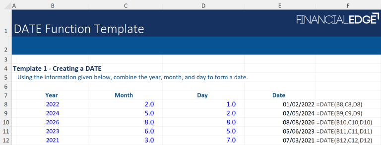 DATE Function - Excel Examples - Free Practise Sheet